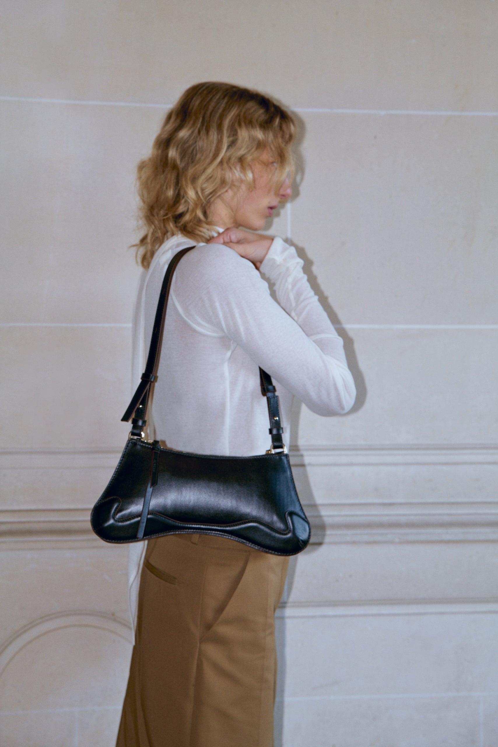 Crossbody Bag Leather Baguette Handbag ZARA' Black Vintage Croc